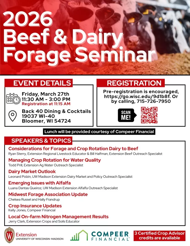 2026 Beef & Dairy Forage Seminar to be Held March 27 in Bloomer