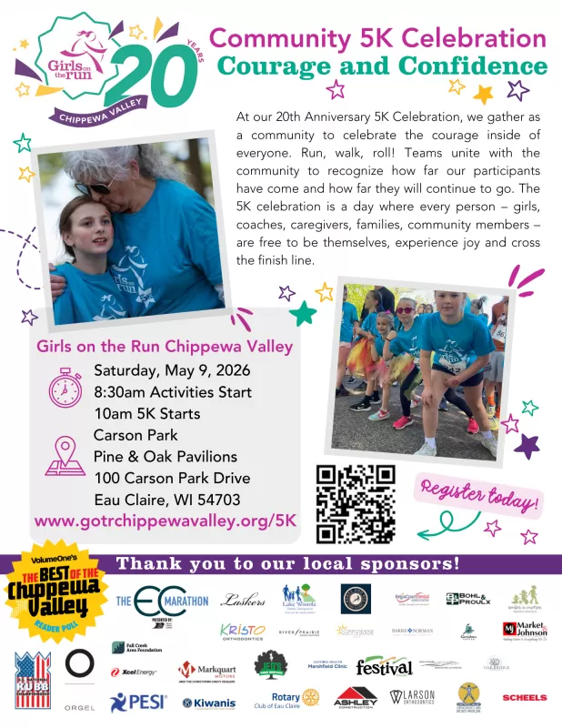 Girls on the Run Chippewa Valley to Host 20th Anniversary 5K Community Celebration at Eau Claire’s Carson Park on May 9, 2026